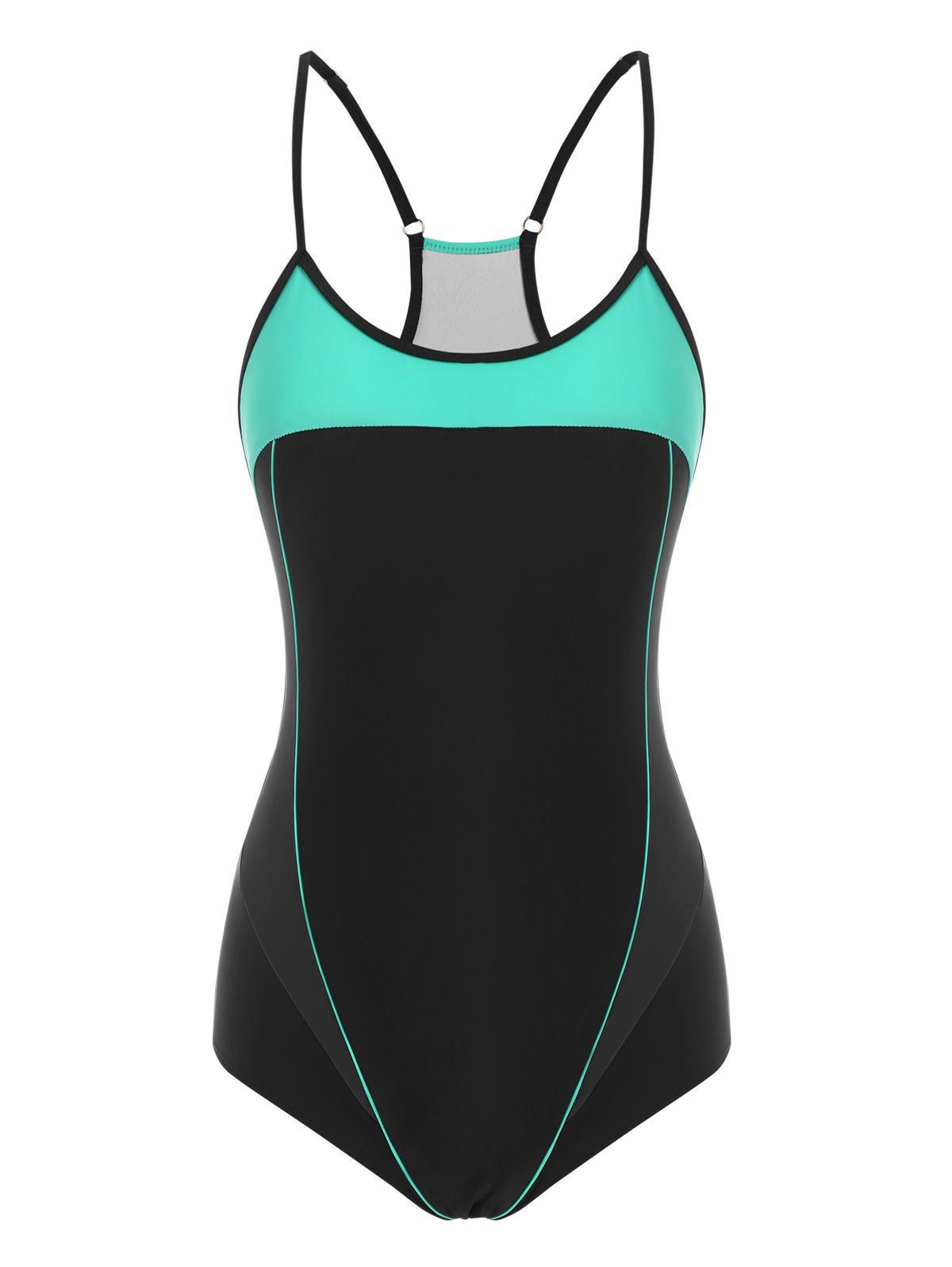 Piping Racerback Cutout Colorblock One-piece Swimsuit - GREEN 2XL