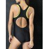 Neon Color Blocking Topstitch Racerback One-piece Swimsuit - YELLOW XL