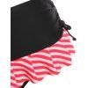 Striped Underwire Ruffle Cinched Tie Bikini Swimwear - RED 2XL
