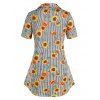Plus Size Striped Sunflower Print Shirt - YELLOW 5X