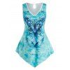 Débardeur Irrégulier à Imprimé Papillon de Grande Taille - Bleu clair 1X