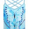 Butterfly Pattern Criss Cross Tank Top - LIGHT BLUE XXXL