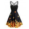 Robe d'Eté Croisée à Imprimé Tournesol à Œillet - Noir M