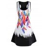 Mini Robe d'Eté Bohémienne Motif de Plume en Blocs de Couleurs sans Manches - Noir XXL