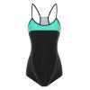 Piping Racerback Cutout Colorblock One-piece Swimsuit - GREEN 2XL