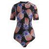 Pineapple Zip Modest Rash Guard One-piece Swimsuit - multicolor XL