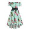 Summer Vacation Off The Shoulder High Low Floral Print Dress - LIGHT GREEN M