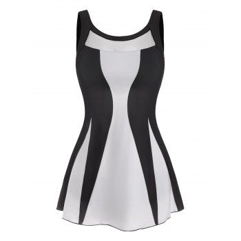 

Colorblock Mesh Splicing Cut Out Tankini Swimwear, White