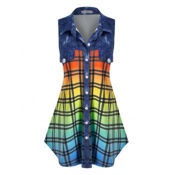 

Plus Size Flap Detail Plaid Ombre Color Blouse, Multicolor