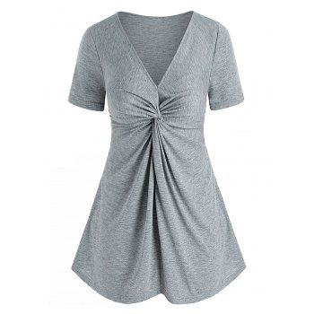 

Plus Size Plunging Twisted T Shirt, Light gray