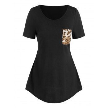 

Leopard Print Short Sleeve Pocket T-shirt, Black