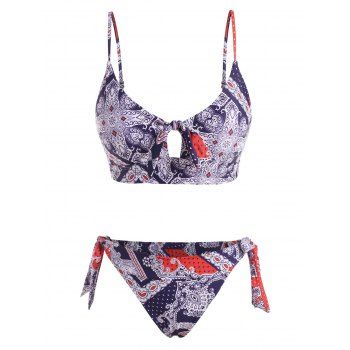 

Paisley Print Knot Tie Side Tanga Bikini Swimwear, Blue