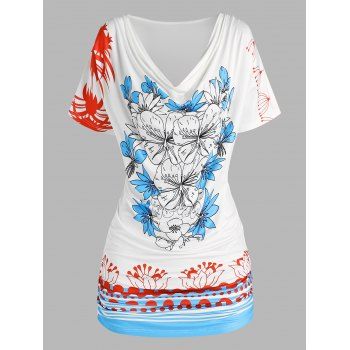 

Cowl Neck Flower Print T-shirt, White