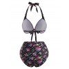 Floral Polka Dot Print Halter Neck Tied Bikini Swimwear - LIGHT PINK S