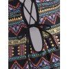 Ethnic One-piece Swimwear Tribal Print Bathing Suit Mesh Insert Lace Up Bohemian Swimsuit - multicolor 2XL