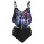 Ensemble de Tankini Croisé à Imprimé Lune Soleil et Fleur - Noir XXL