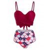 Ensemble de Bikini Gainant Enveloppé Matelassé à Imprimé Etoile Sirène de Plage - Rouge foncé XL