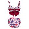 Mermaid Star Print Swimsuit Tummy Control Bikini Swimwear Padded Wrap Tied Back Beach Bathing Suit - DEEP RED XXXL