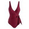 Surplice Swimsuit Knotted Padded Plunging Neck One-piece Swimwear