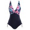 Tropical Flower Print Cinched One-piece Swimwear - BLACK M