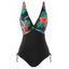 Maillot de Bain Sanglé à Imprimé Fleur Tropicale Une-Pièce - Noir S