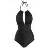 Drawstring Halter Neck Cut Out Ruched One-Piece Swimsuit - BLACK M