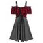 Plaid Print Lace-up Crop Top and Sleeveless Heathered Dress - RED XXXL