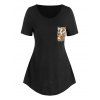 T-shirt à Imprimé Léopard à Manches Courtes avec Poche - Noir XXL