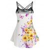 Plus Size Sunflower Butterfly Print Lace Panel Straps Cami Top - multicolor 4X