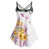 Plus Size Sunflower Butterfly Print Lace Panel Straps Cami Top - multicolor 4X