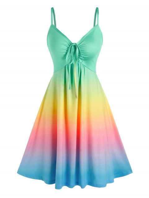 Robe D'Eté Sanglée en Couleur D'Arc-en-ciel Ombrée en Ligne A