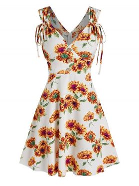 Vacation Cinched Tie Corset Style Flower Print Mock Buttons Mini Dress