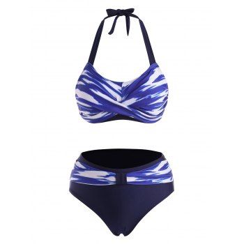 

Tie Dye Twisted Belted Halter Bikini Swimwear, Blue