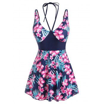 

Low Cut Flower Print Skirted Tankini Swimwear, Multicolor
