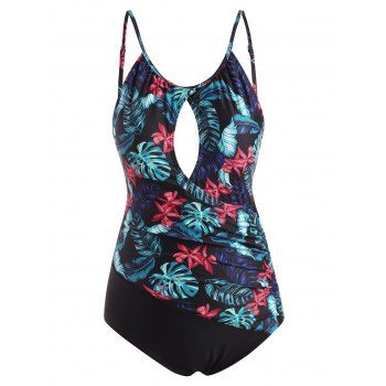 Tropical Print Cutout Surplice One-piece Swimsuit