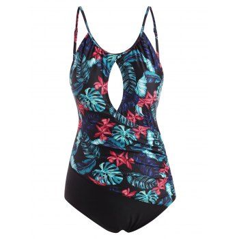 

Tropical Print Cutout Surplice One-piece Swimsuit, Multicolor