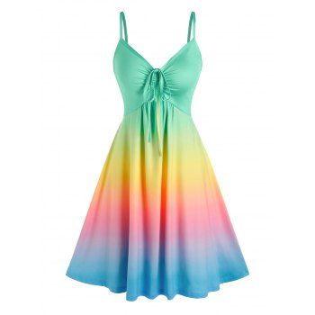 

Cinched Rainbow Color Ombre Slip Dress, Multicolor