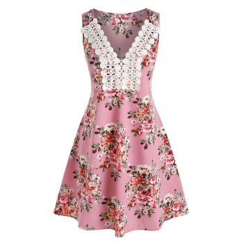 

Applique Flowers Printed A Line Dress, Light pink