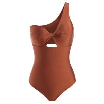 

One Shoulder Disco Twist Cutout One-piece Swimsuit, Coffee