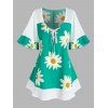 Blouse Fleuri Imprimée à Manches de Cloche de Grande Taille à Lacets - Vert clair 2X