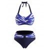 Tie Dye Twisted Belted Halter Bikini Swimwear - BLUE 2XL