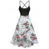 Flower Print Vacation Sundress Criss Cross Garden Party Dress Overlap High Low Cami Dress - BLACK L