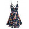 Robe de Vacances Croisée à Imprimé Fleur à Volants - Bleu profond M