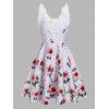 Mini-Robe d'Eté à Imprimé Fleur de Cottagecore en Dentelle Insérée en Ligne A avec Empiècement en Dentelle - Violet clair XXL