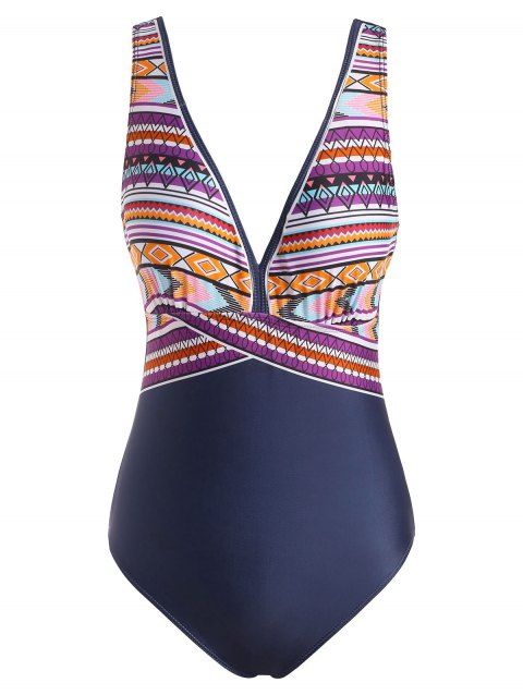 Tribal Aztec Print Swimsuit High Cut Low Back One-piece Swimsuit