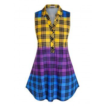 

Plus Size Plaid Colorblock Sleeveless V Notch Blouse, Multicolor