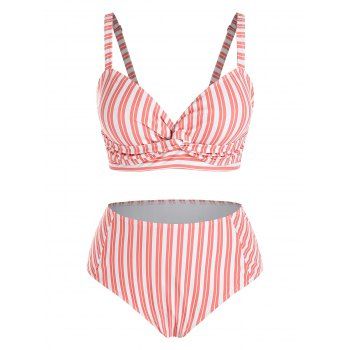 

Plus Size Twisted Striped Tankini Swimwear, Light orange