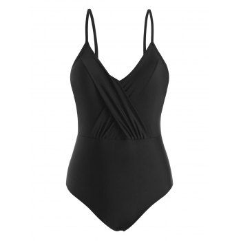 

Criss Cross Plunge Front One-piece Swimsuit, Black
