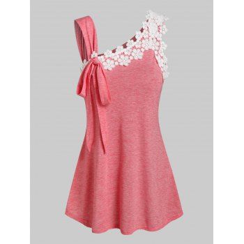 

Flower Lace Panel Bowknot Detail Tank Top, Light pink