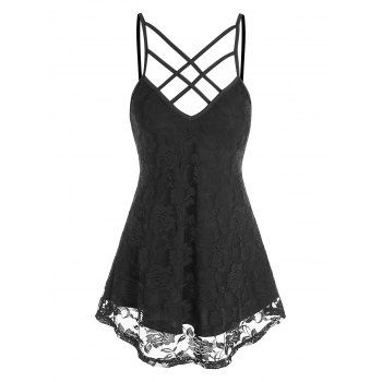 

Flower Lace Criss-cross Cami Top, Black